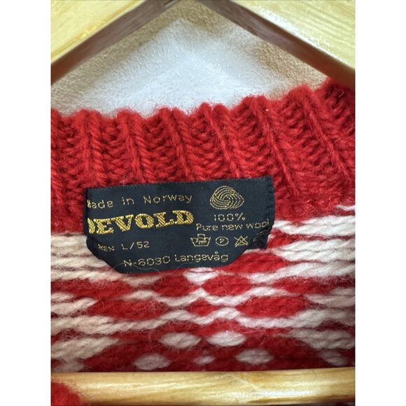Vintage Devold Norway Men S Wool Knit Sweater Fair Isle Red Ski - Picture 4 of 5